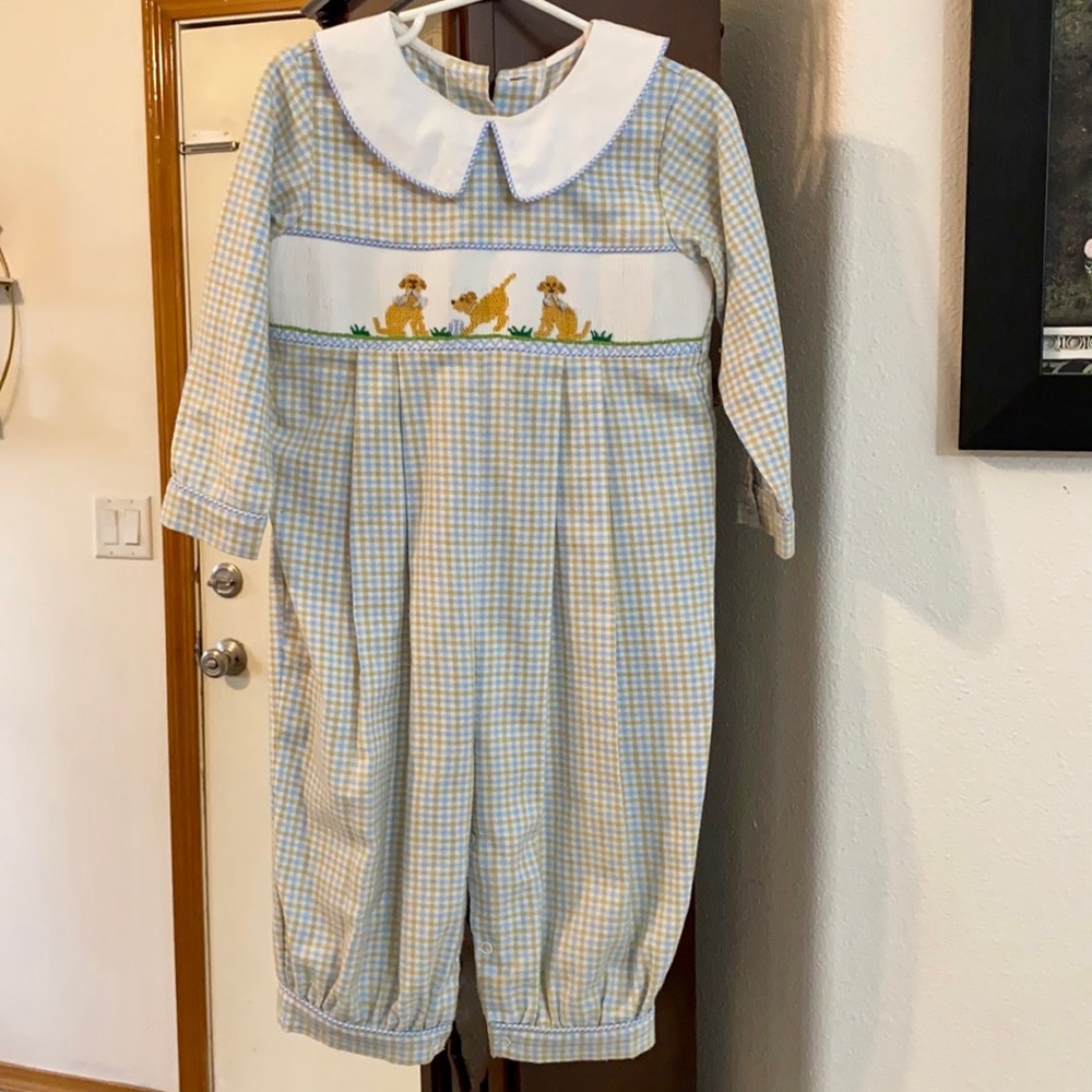 Shrimp & Grits Kids Smocked Long Bubble 2T